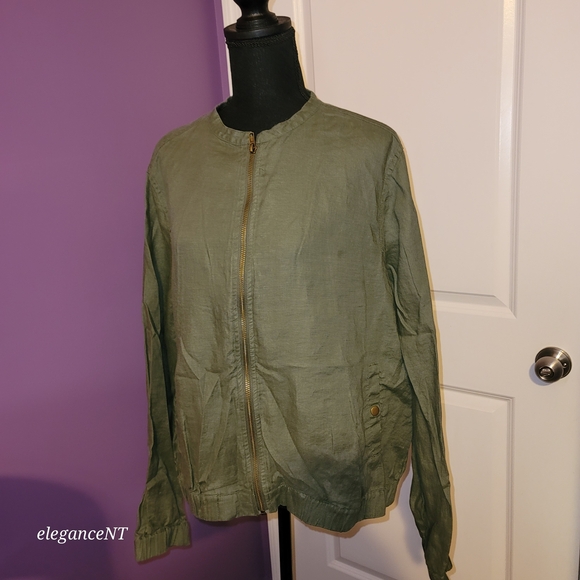 Cynthia Rowley Dark Green Linen Bomber Jacket Sz: XL - Picture 8 of 9